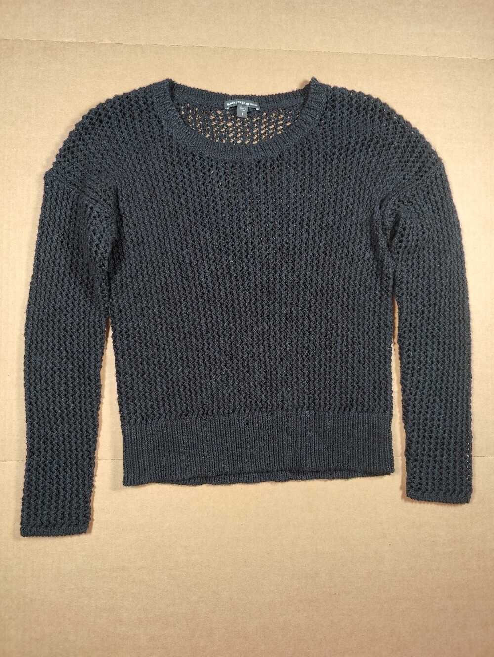 James Perse Women’s Black Cotton Linen Open Knit Sweater Size 1 (~M)